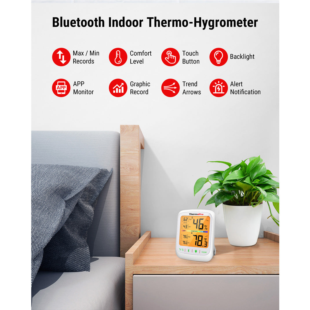 TP359 - Paquete de 2 termómetros higrómetros para interiores con Bluetooth