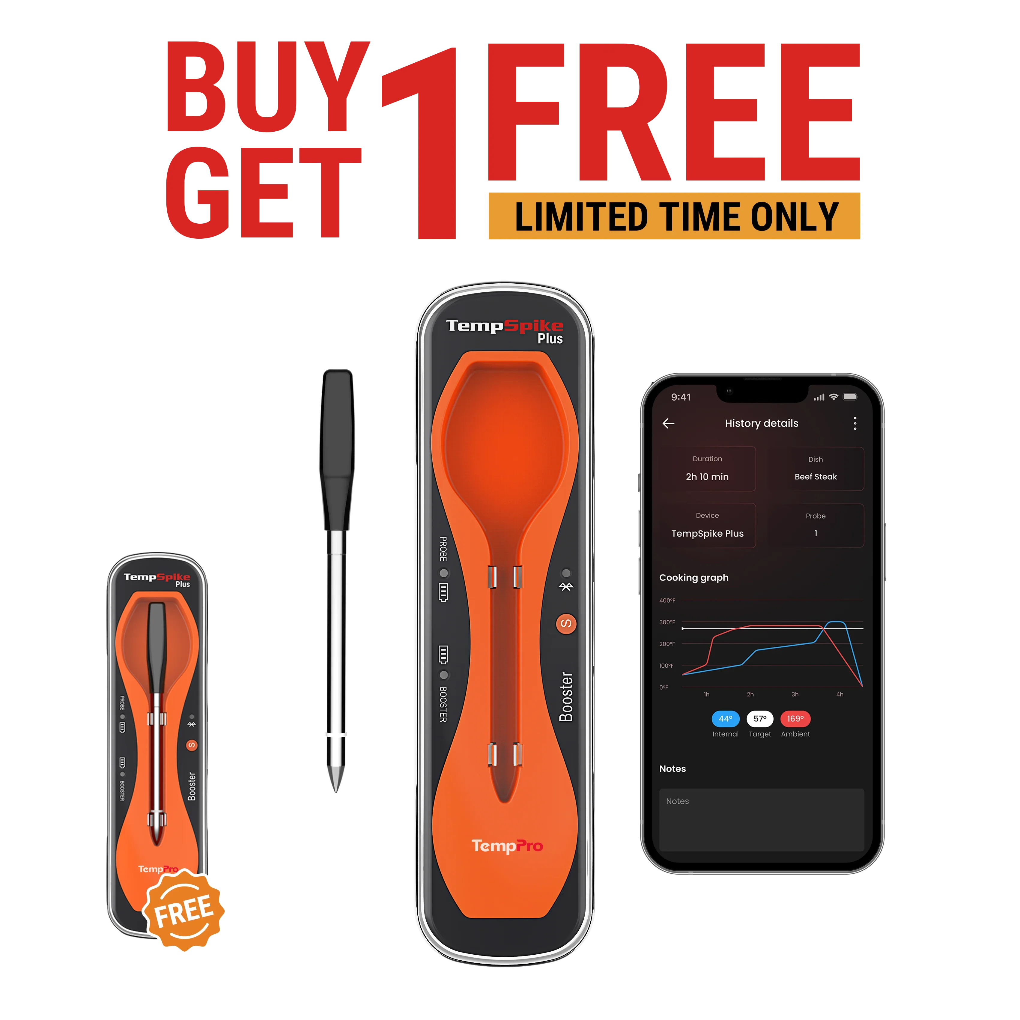 Achetez-en 1, obtenez-en 1 GRATUIT : Thermomètre à viande Bluetooth sans fil TP970 TempSpike Plus – Portée de 183 m (600 pi) – Marketing