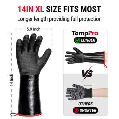 TempPro TP100 Waterproof BBQ Gloves — 932°F Heat-Resistant, 14