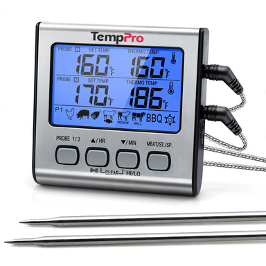 TempPro TempTrack PLUS TP17 Leave-In Meat Thermometer — Oven & Grill Safe, Timer & Alarm