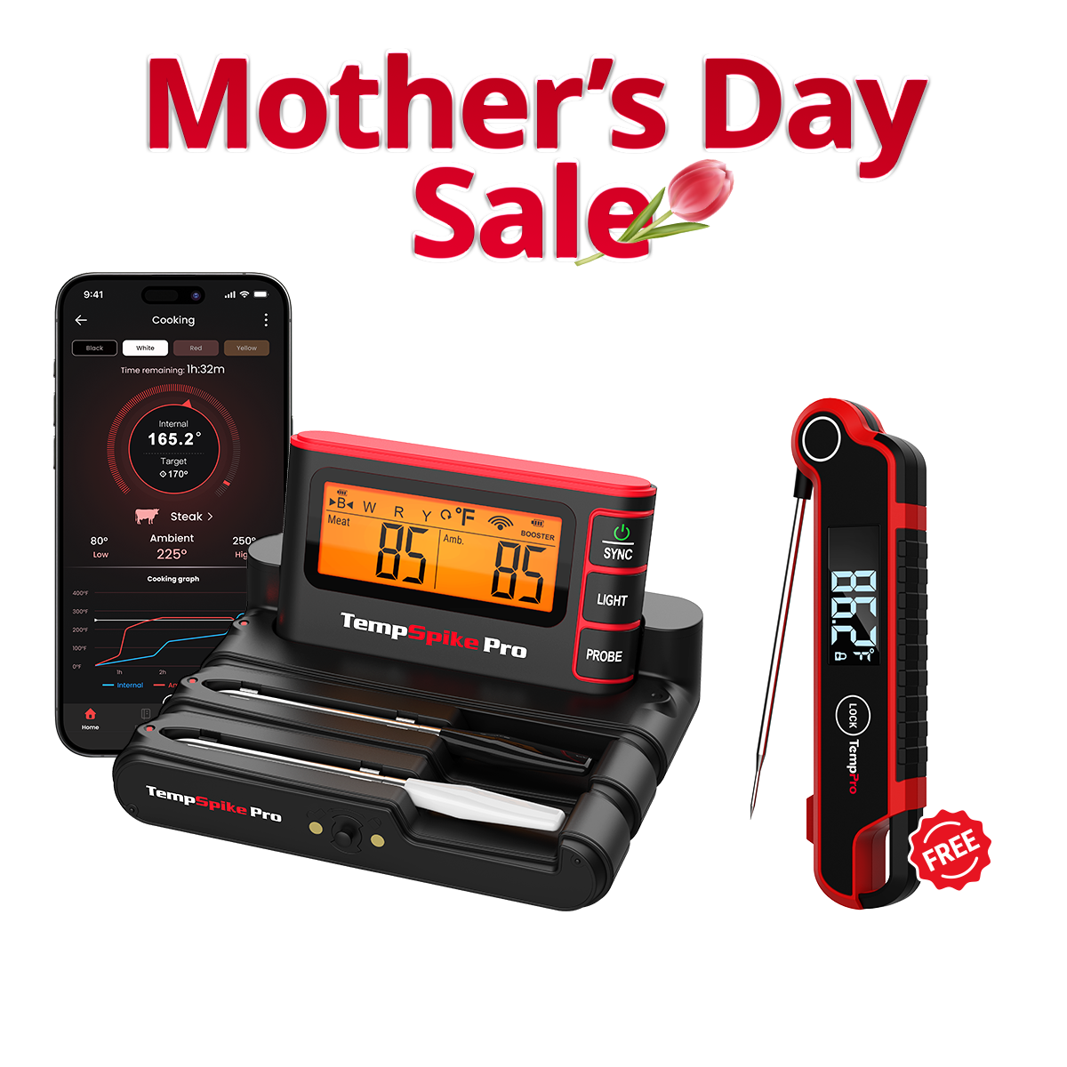 Thermomètre à viande sans fil TempSpike Pro TP980 avec Wi-Fi et Bluetooth, 2 sondes, portée illimitée