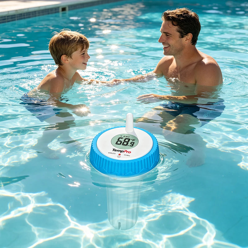 Termómetro de piscina inalámbrico TempPro TP211B — Alcance de 150 m, resistente al agua IPX8