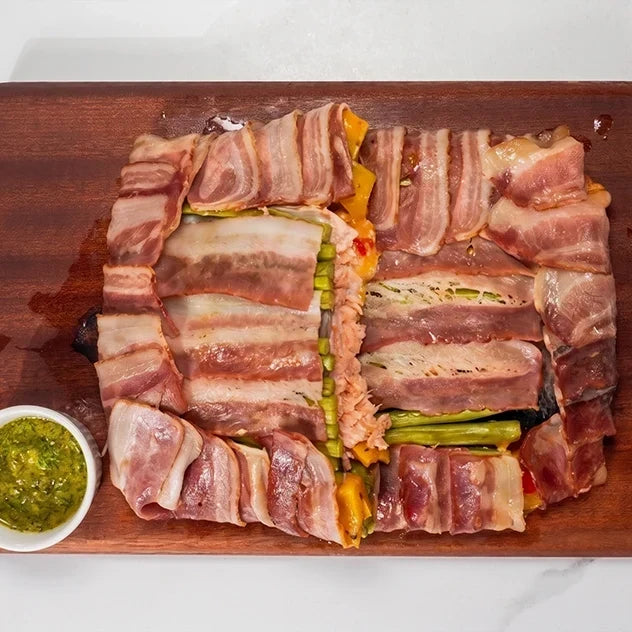 Cheesy Bacon-Wrapped Salmon with Zesty Herb Vinaigrette