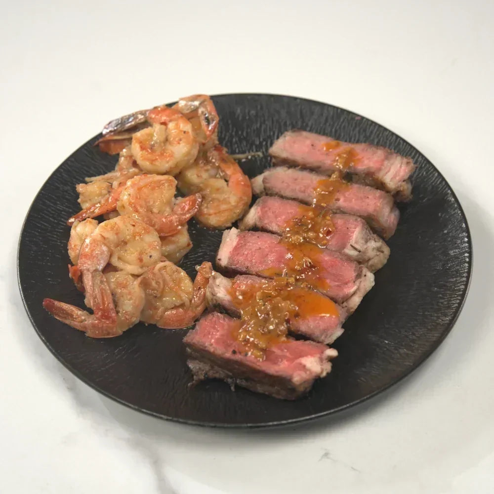 Grilled Steak with Garlic Butter Shrimp