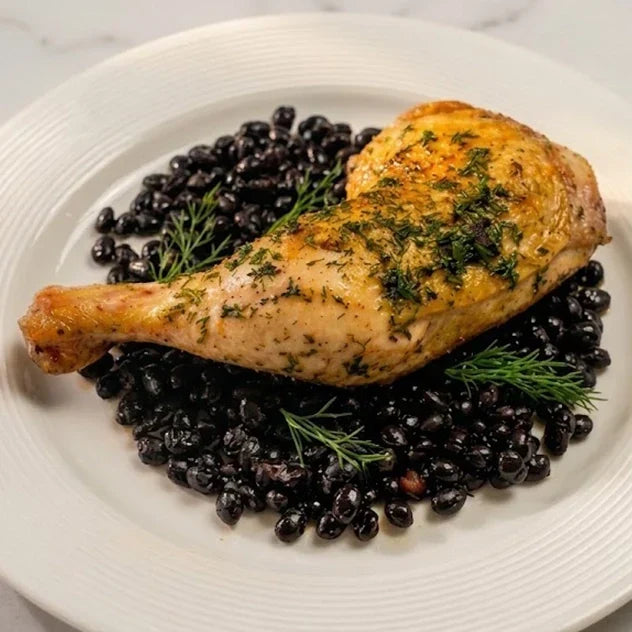 Herb-Butter Roasted Chicken Legs with Braised Black Lentils