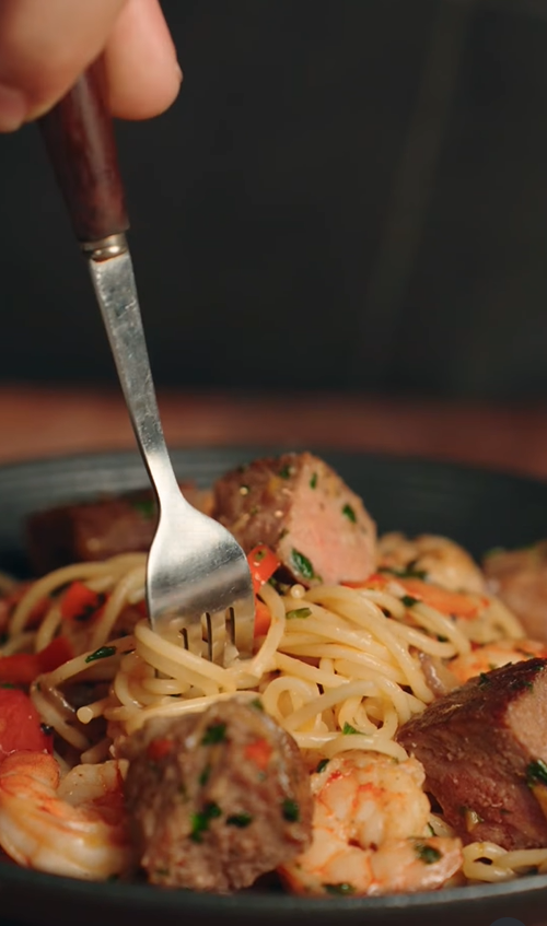 Steak & Shrimp with Pasta