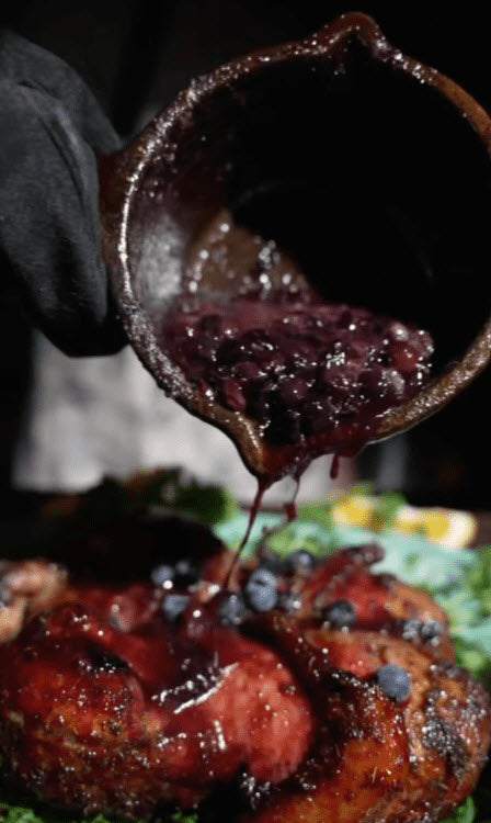 Whole Rotisserie Duck with Blueberry Chutney