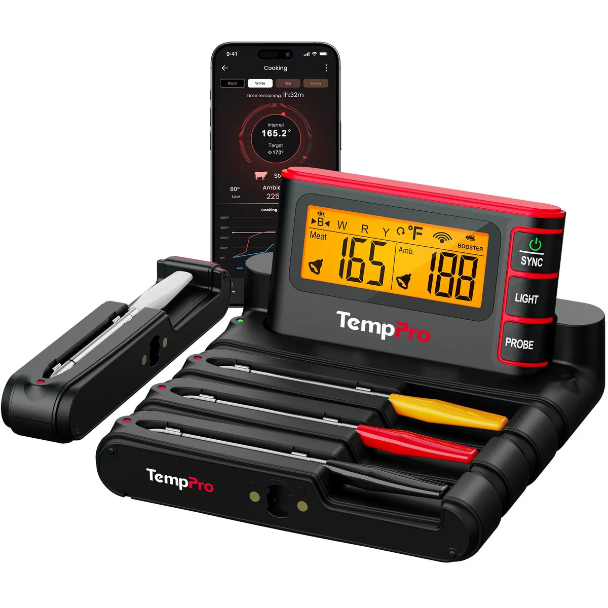 TempPro TempSpike Pro TP980 Smart Wireless Meat Thermometer — Up to 4 Probes, Wi-Fi, 1,060-ft Bluetooth