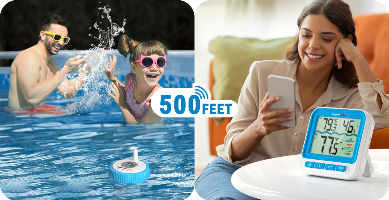 Thermomètre de piscine numérique sans fil ThermoPro TP211B de 152 m