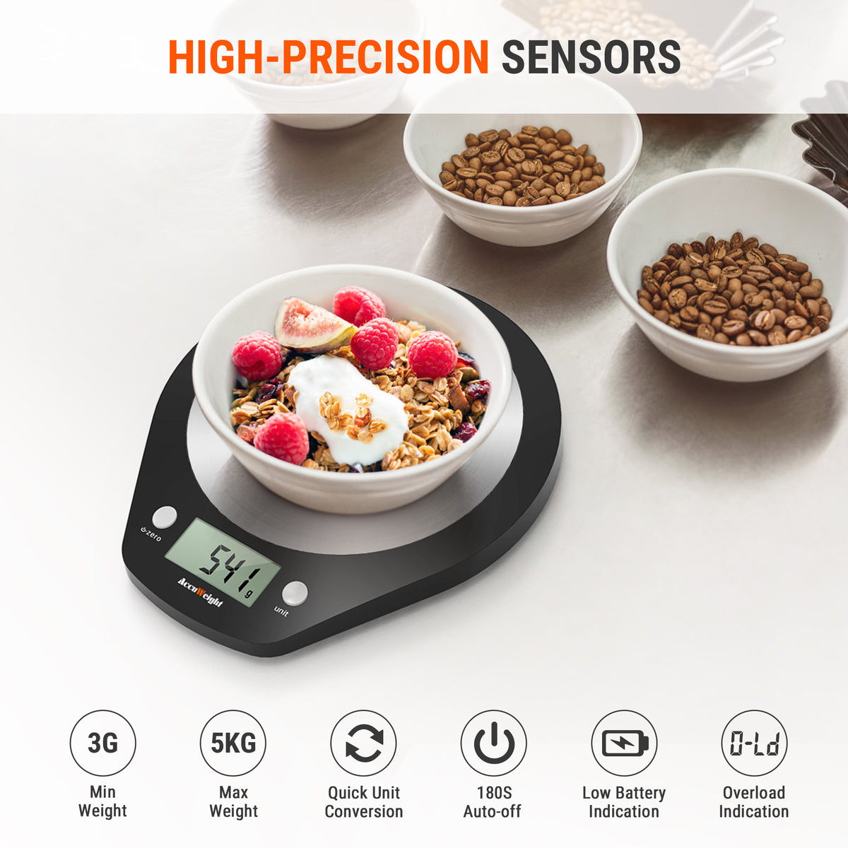 TempPro IC203 Stainless Steel Kitchen Scale — 4 Units, Tare Function