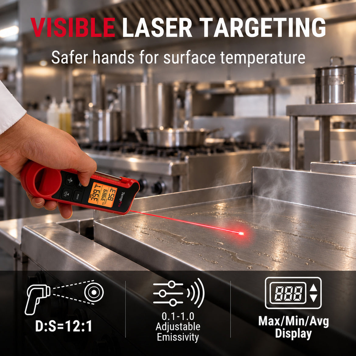 TempPro TP925 Infrared Thermometer Gun with Probe, HACCP Alert with App