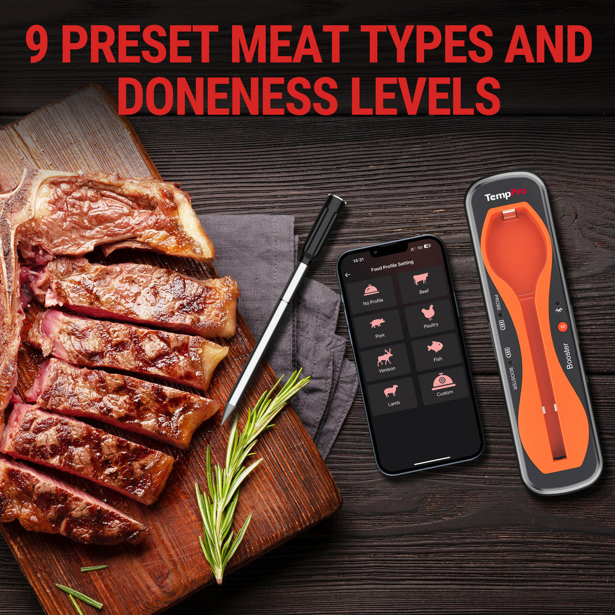 9 preset meat types doneness