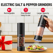 TempPro APG709 Electric Salt & Pepper Grinder Set — One-Handed, 2-Pack