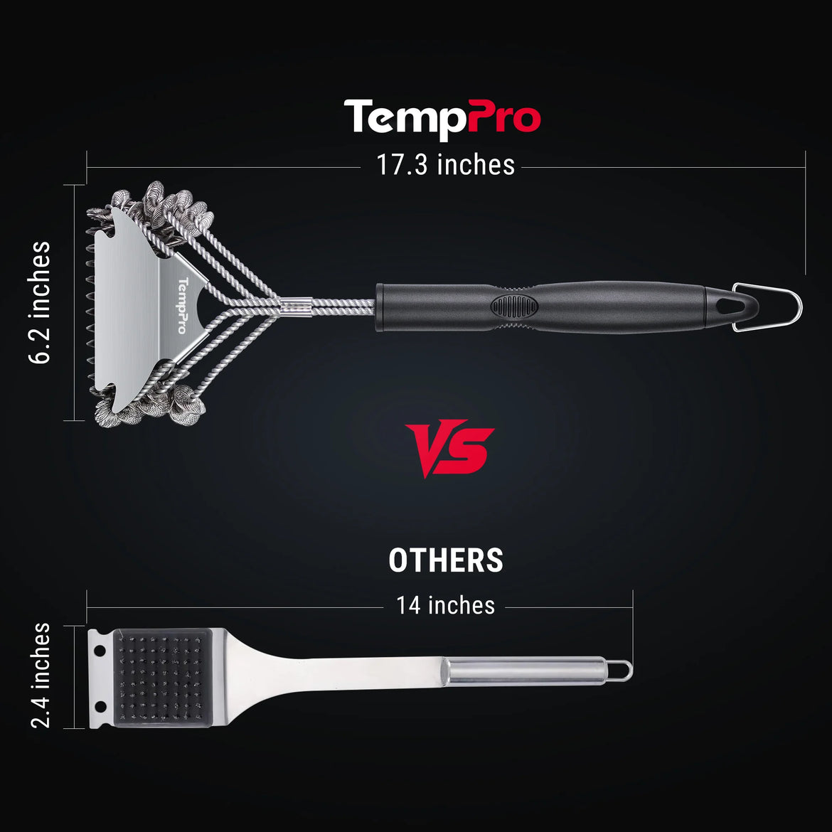Cepillo de parrilla sin cerdas TempPro AGT300 — Triple hélice 3D, raspador incorporado