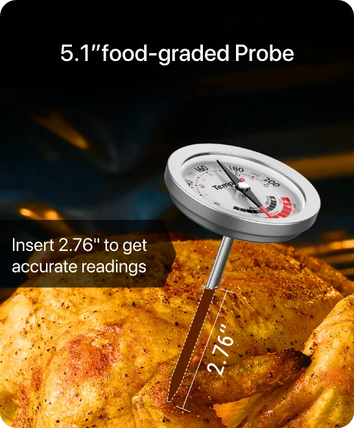TempPro APT200-12A Instant-Read Meat Thermometer - Battery-Free Dial, 5.1" Probe