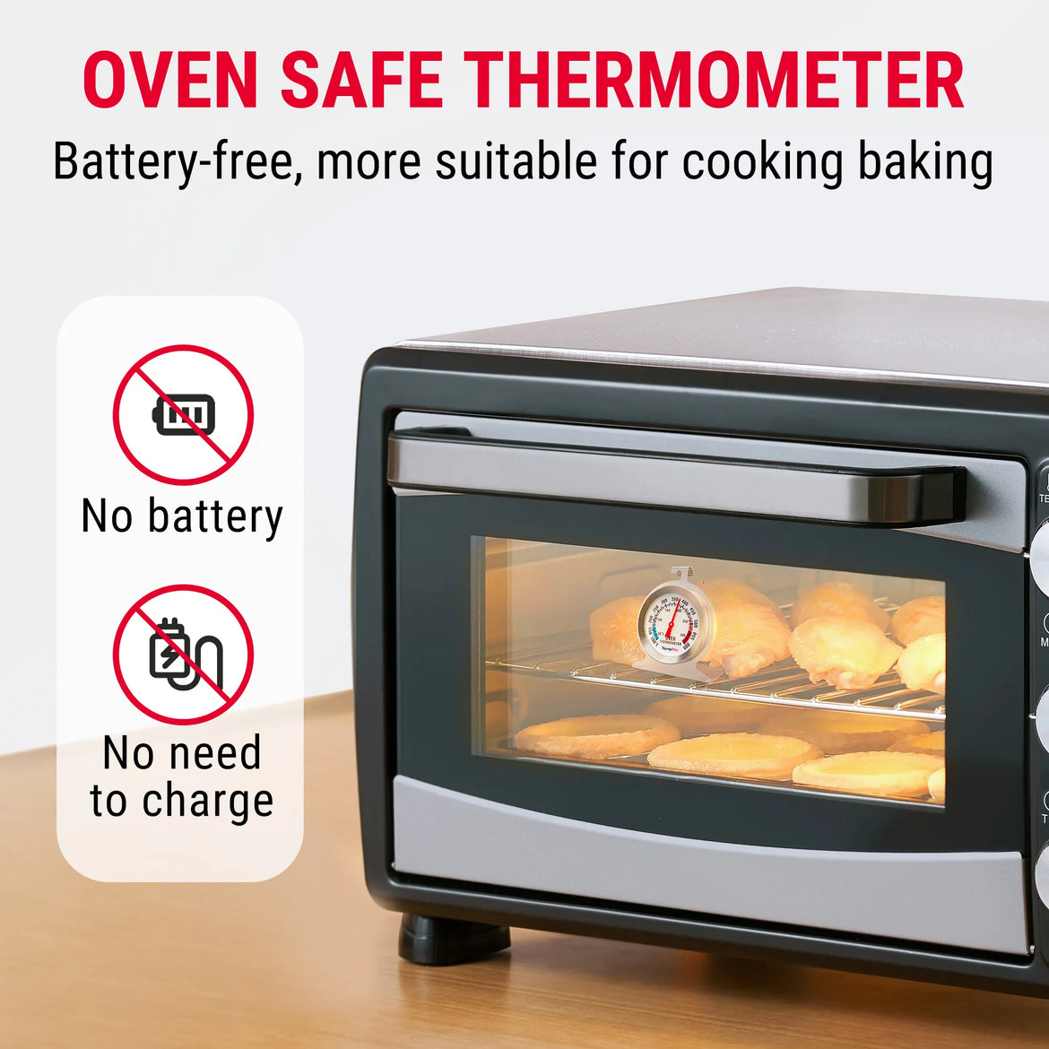 TempPro AOT200 Oven Thermometer — 100–600°F, Battery-Free, Anti-Rust Dial
