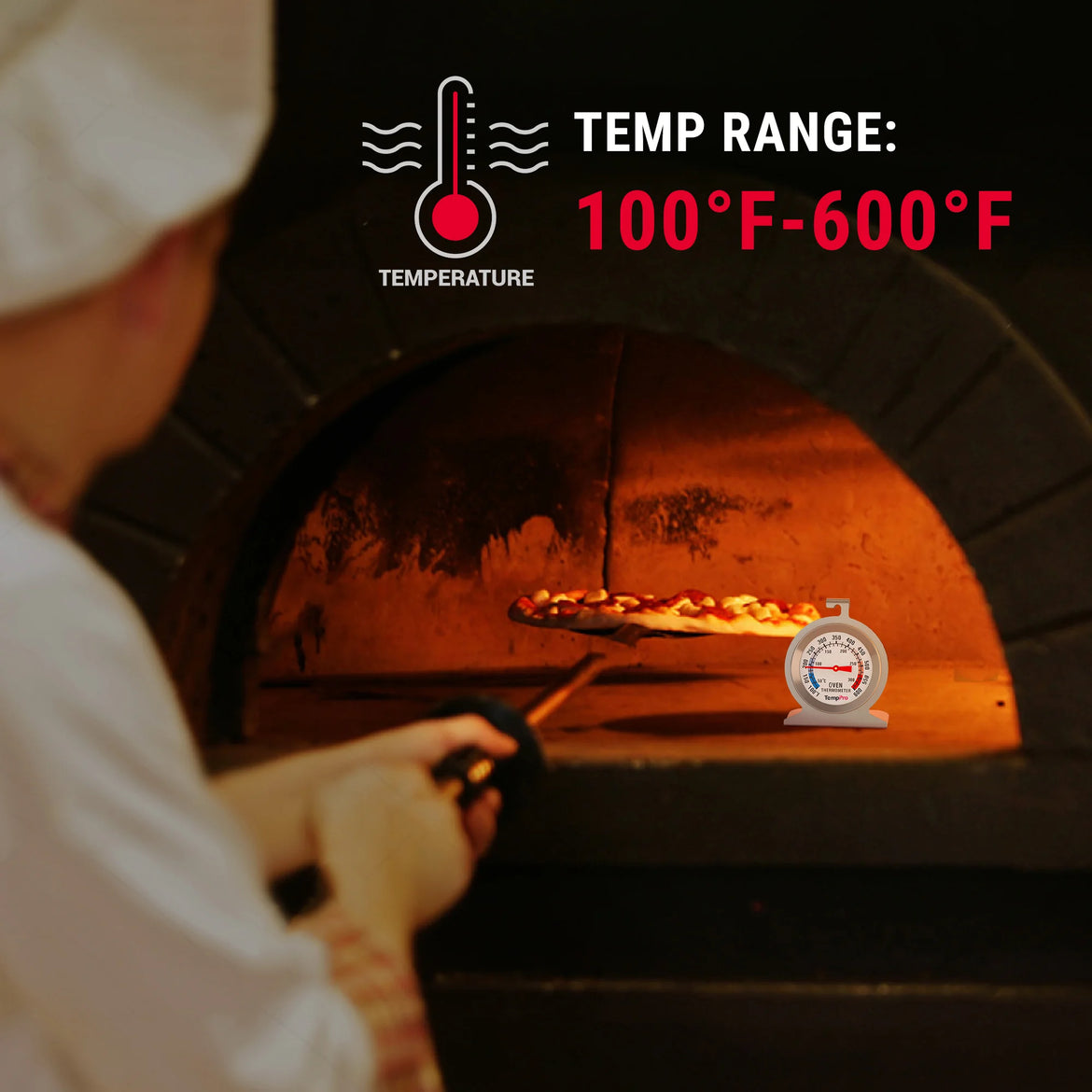 TempPro AOT200 Oven Thermometer — 100–600°F, Battery-Free, Anti-Rust Dial