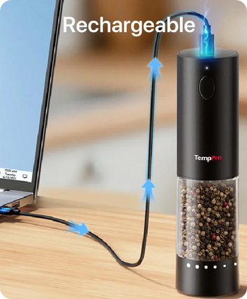 TempPro APG709 Electric Salt & Pepper Grinder Set — One-Handed, 2-Pack