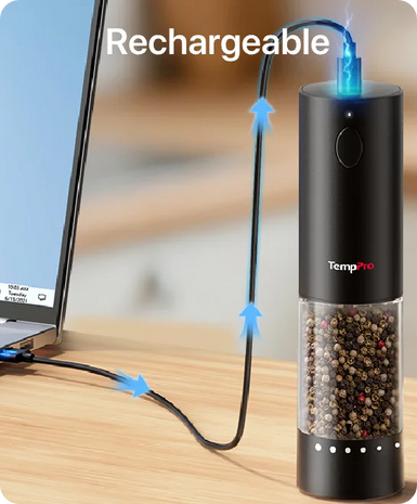 TempPro APG709 Electric Salt & Pepper Grinder Set — One-Handed, 2-Pack