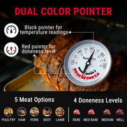 TempPro APT200-12A Instant-Read Meat Thermometer - Battery-Free Dial, 5.1" Probe