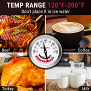 TempPro APT200-12A Instant-Read Meat Thermometer - Battery-Free Dial, 5.1" Probe