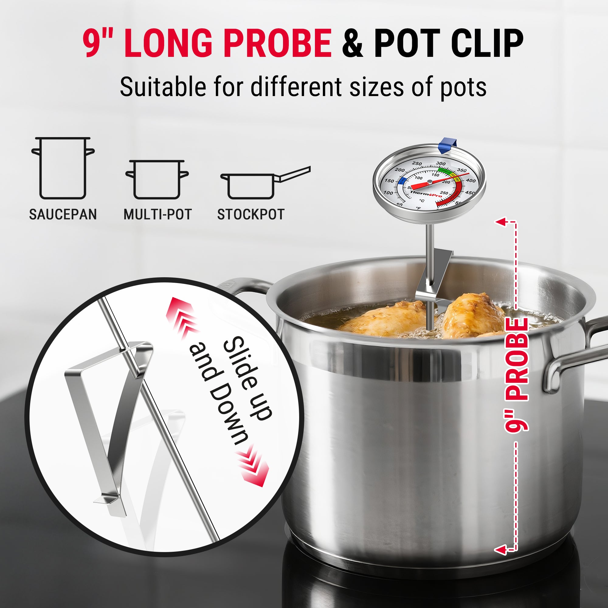 Thermomètre à bonbons ThermoPro APT520C avec sonde de 23 cm (9 pouces) de long