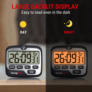 TempPro TM01 Digital Kitchen Timer — Long 99h Countdown, Clear LCD