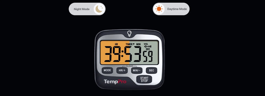 TempPro TM01 Digital Kitchen Timer — Long 99h Countdown, Clear LCD