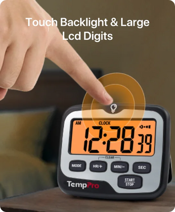 TempPro TM01 Digital Kitchen Timer — Long 99h Countdown, Clear LCD