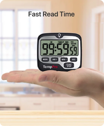 TempPro TM01 Digital Kitchen Timer — Long 99h Countdown, Clear LCD