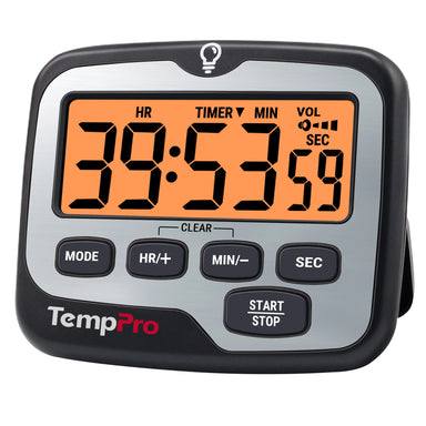 TempPro TM01 Digital Kitchen Timer — Long 99h Countdown, Clear LCD