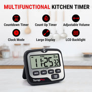 TempPro TM01 Digital Kitchen Timer — Long 99h Countdown, Clear LCD