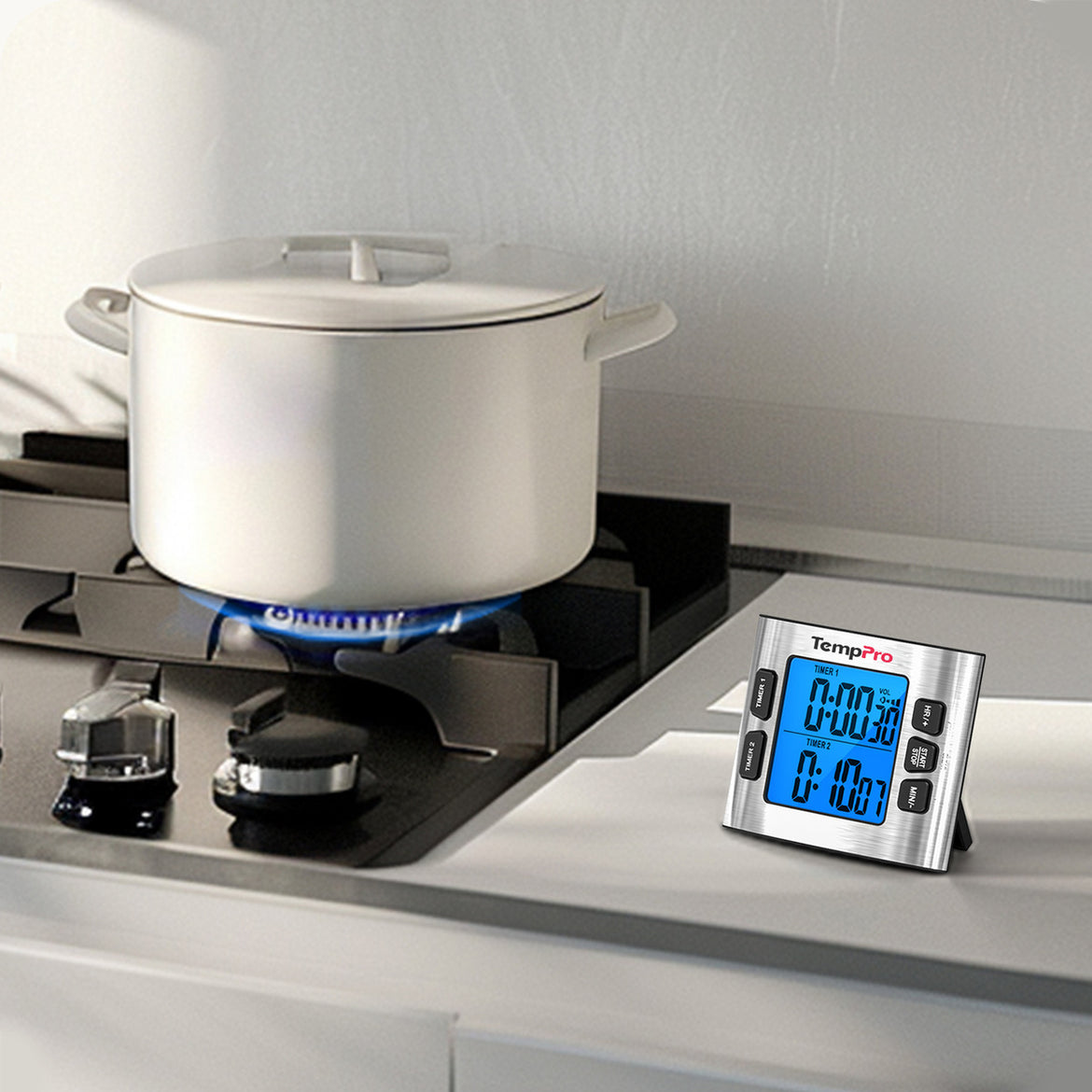 TempPro TM02 Digital Kitchen Timer — Dual Countdown, 2.6" LCD
