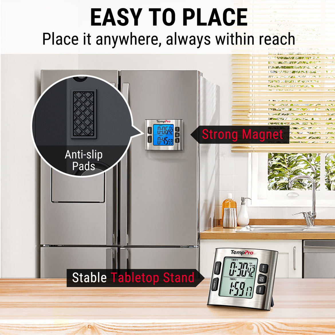 TempPro TM02 Digital Kitchen Timer — Dual Countdown, 2.6" LCD