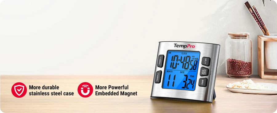 TempPro TM02 Digital Kitchen Timer — Dual Countdown, 2.6" LCD