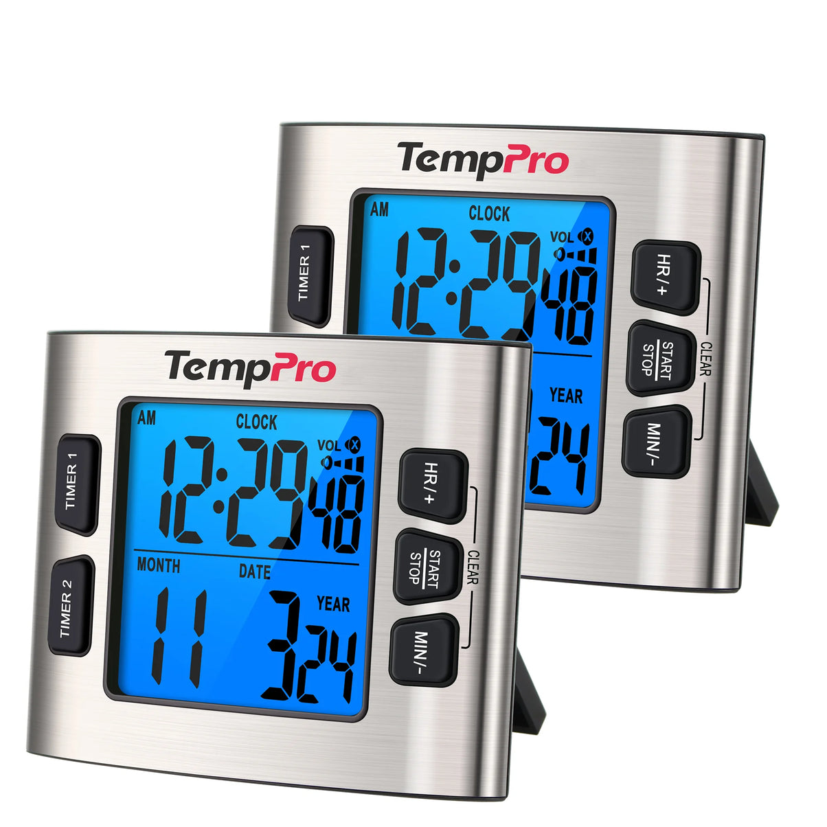 TempPro TM02 Digital Kitchen Timer — Dual Countdown, 2.6" LCD