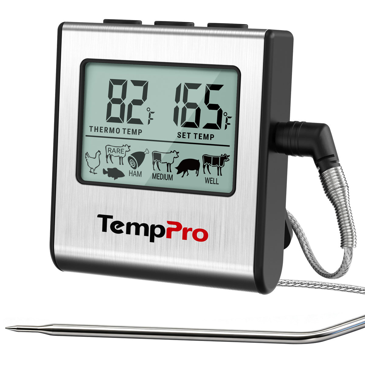 TempPro TempTrack CORE TP16 Leave-In Meat Thermometer — Oven & Grill Safe, Programmable Alarm