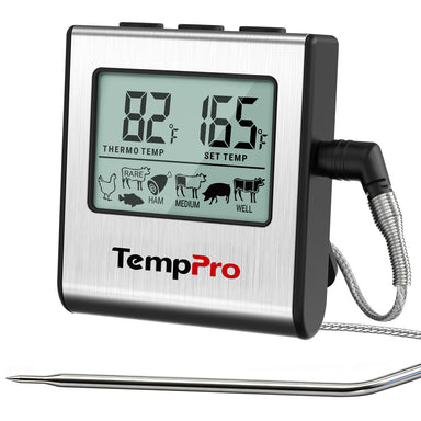TempPro TempTrack CORE TP16 Leave-In Meat Thermometer — Oven & Grill Safe, Programmable Alarm