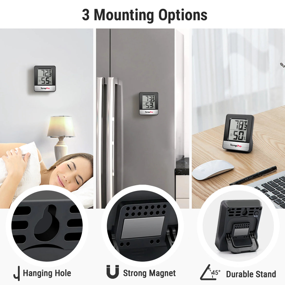 Thermomètre-hygromètre Bluetooth TempPro TP358 + mini-hygromètres TP49B (pack de 3) — Moniteur de température et d'humidité intérieure