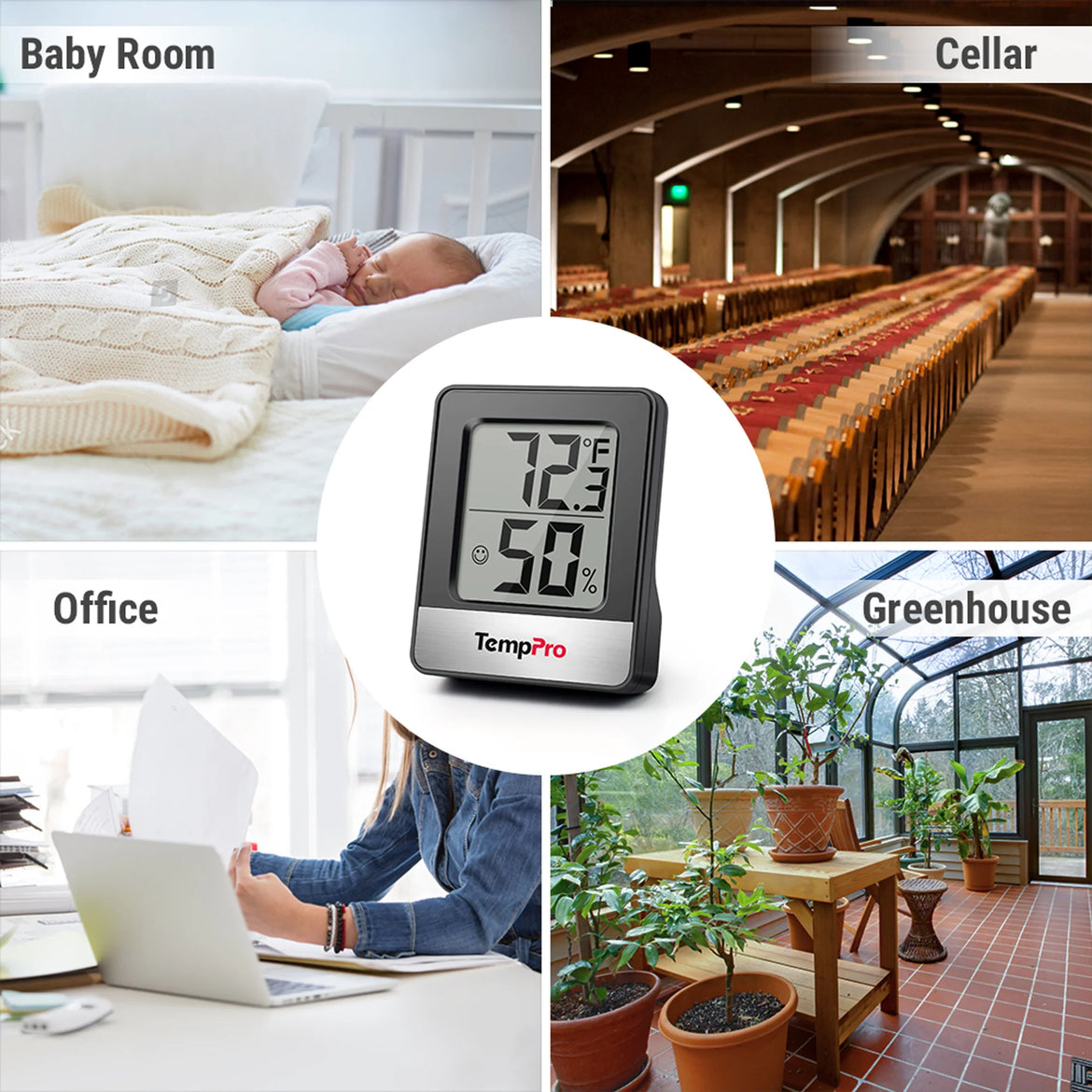 Thermomètre-hygromètre Bluetooth TempPro TP358 + mini-hygromètres TP49B (pack de 3) — Moniteur de température et d'humidité intérieure
