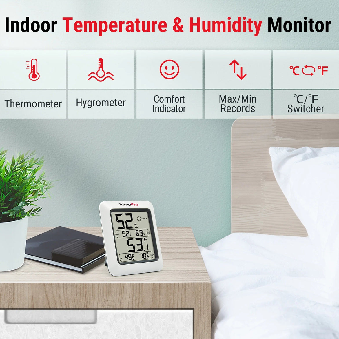 TempPro TP50 – Lot de 3 hygromètres/thermomètres numériques d'intérieur
