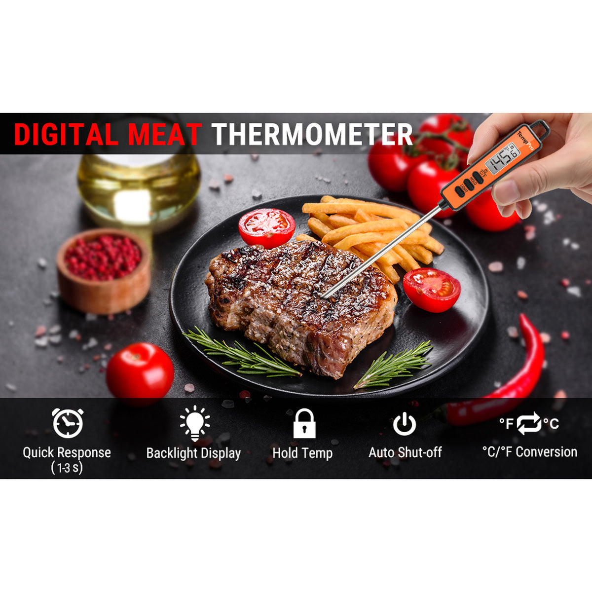 TempPro TempSwift CORE TP01A Instant-Read Meat Thermometer — 1-Second Read, 5.3" Long Probe