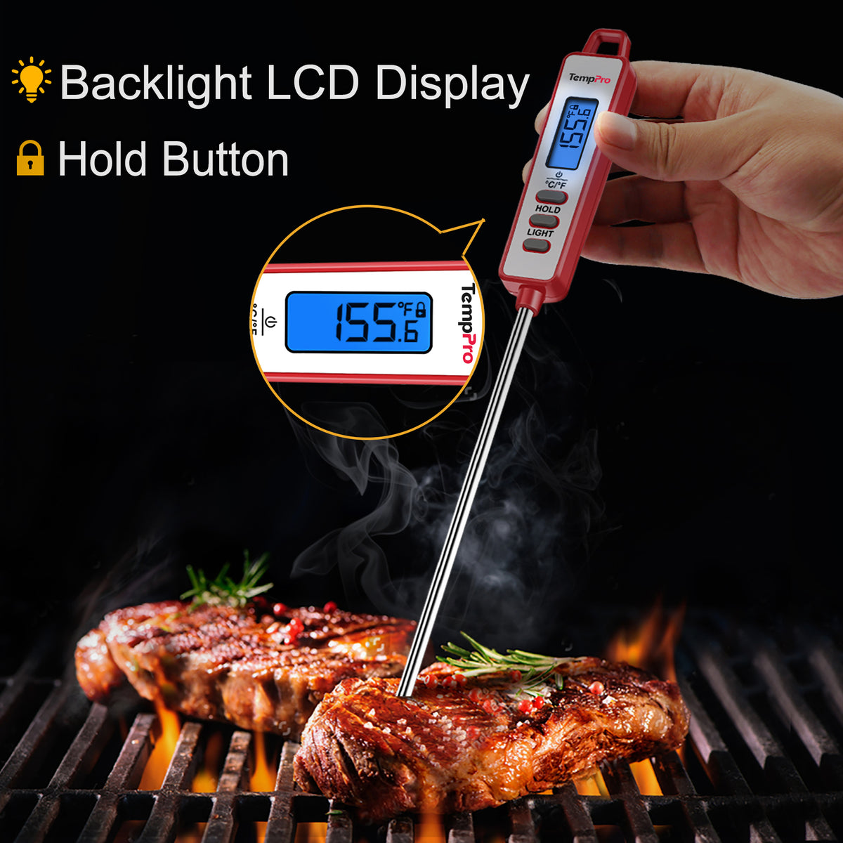 Termómetro de carne de lectura instantánea TempPro TP01AW - Sonda larga de 5.3", blanco