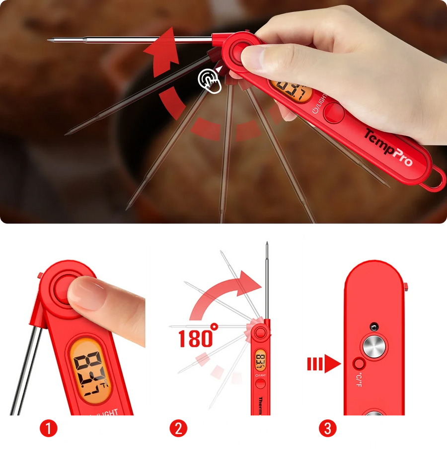 Thermomètre à viande numérique instantané TempPro TempSwift PLUS TP03B — Lecture en 1 seconde, rétroéclairé