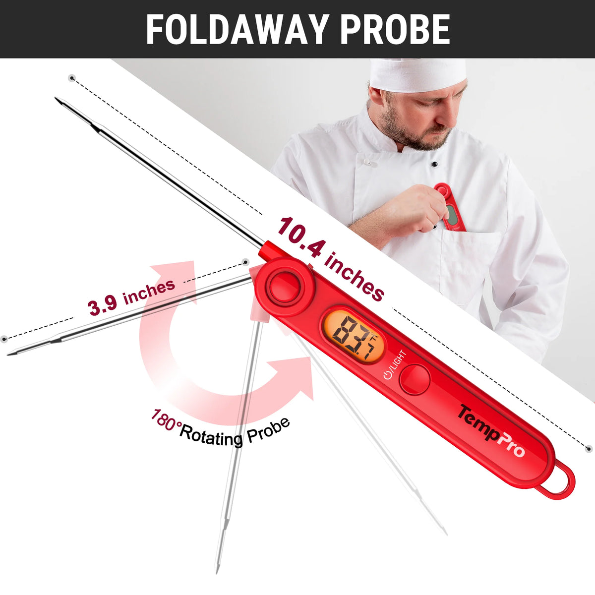 Thermomètre à viande numérique instantané TempPro TempSwift PLUS TP03B — Lecture en 1 seconde, rétroéclairé