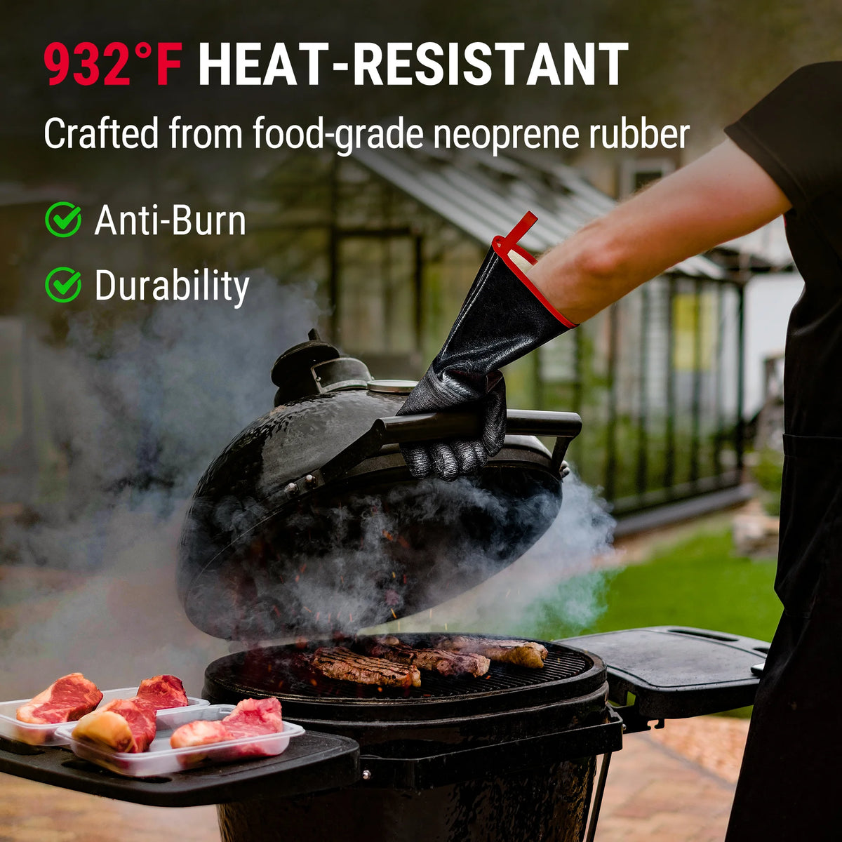 Guantes de barbacoa impermeables TempPro TP100 — Resistentes al calor de 932 °F, mangas de 14"