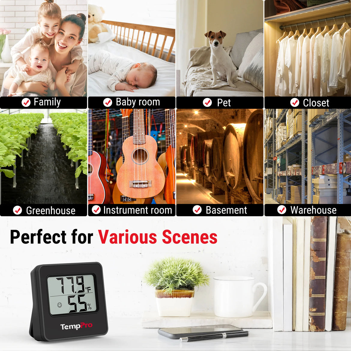 TempPro TempAir CORE TP157 Indoor Thermometer & Hygrometer — ±2.0°F/±2% RH, 10s Refresh