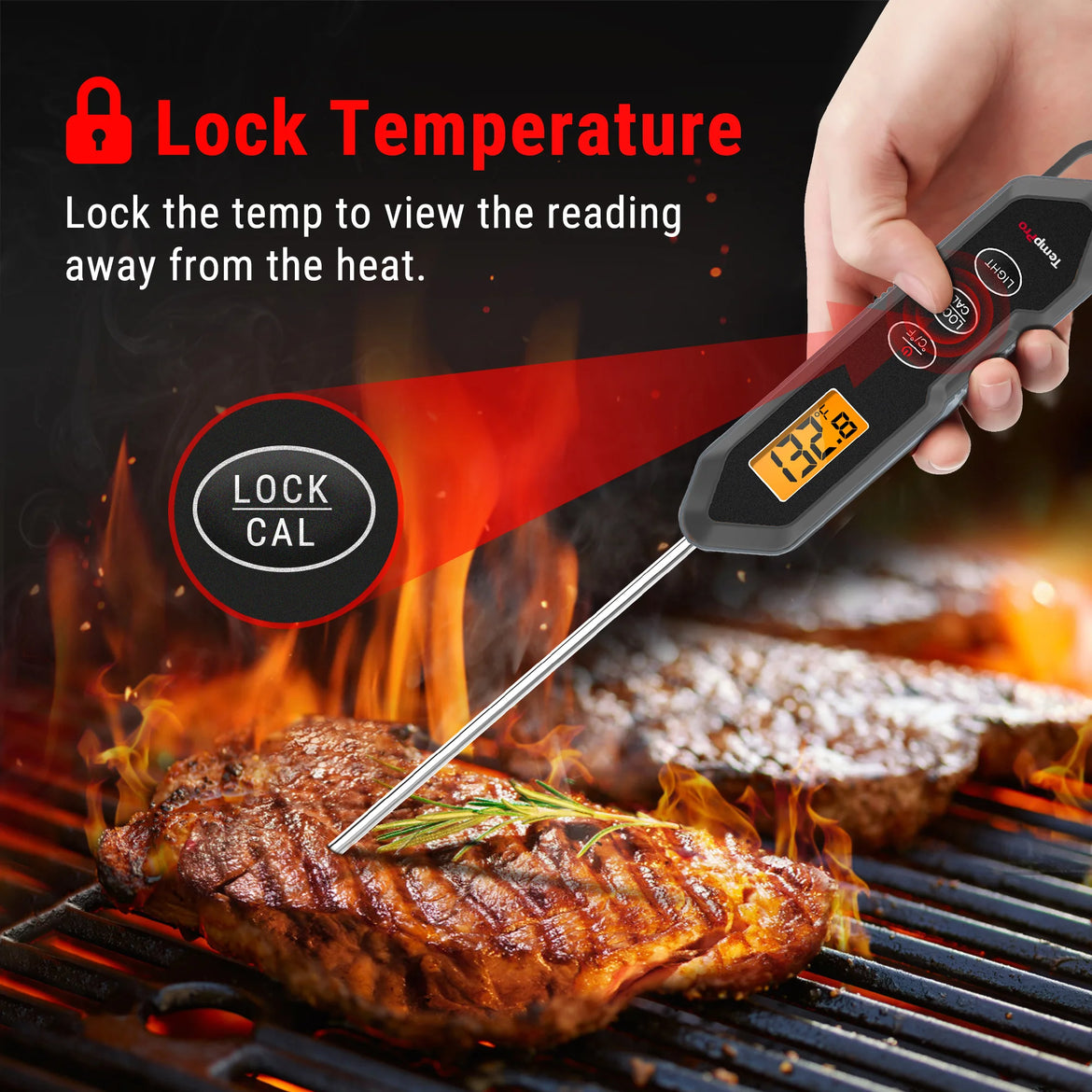 TempPro TempSwift CORE TP15HW Instant-Read Meat Thermometer — 1 Second Read, IPX6 Waterproof, Black