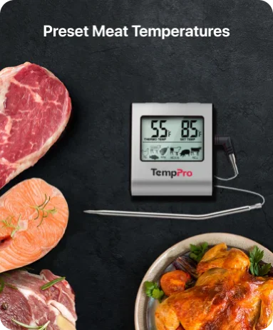 TempPro TempTrack CORE TP16 Leave-In Meat Thermometer — Oven & Grill Safe, Programmable Alarm