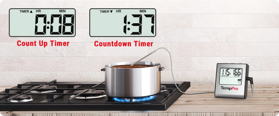 TempPro TempTrack CORE TP16 Leave-In Meat Thermometer — Oven & Grill Safe, Programmable Alarm